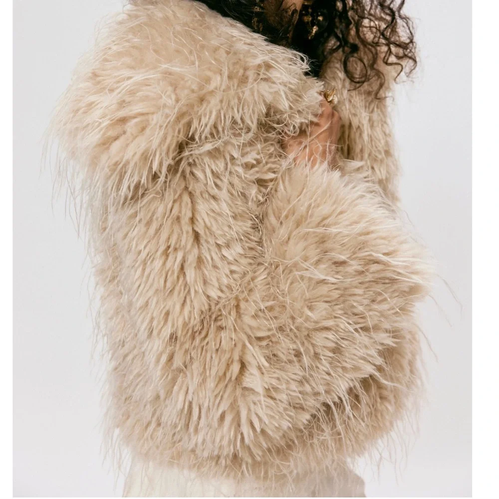 Free people Faux Fur Jacket coat Cream crop cropped FP moonlight off white teddy - Picture 5 of 12